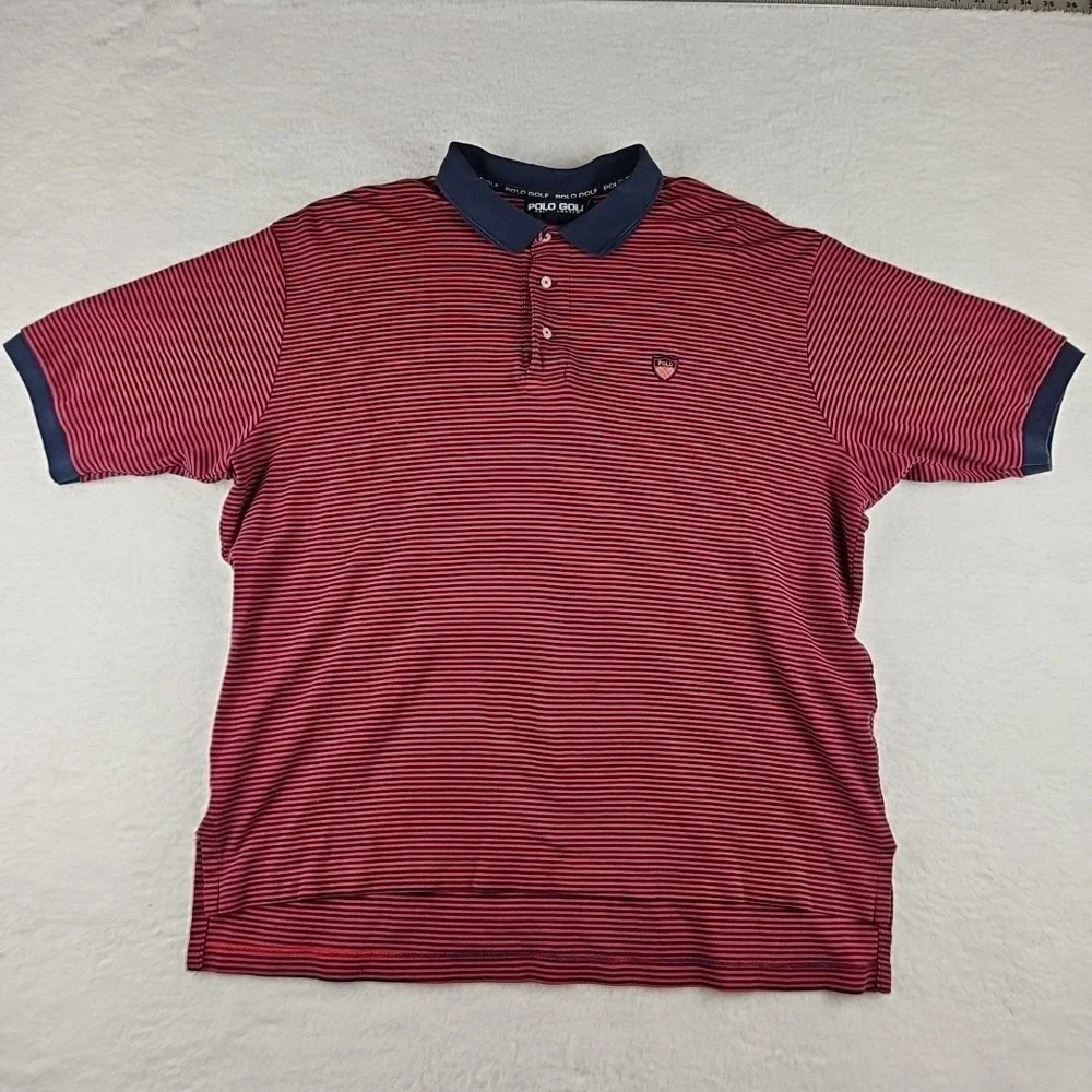 Vintage Polo Golf Ralph Lauren Shirt Men's XXL Red Black Stripes 1/4 Button Logo